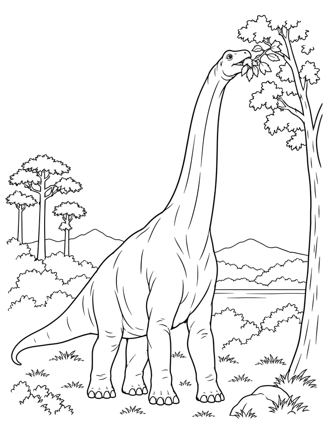 Brachiosaurus eating leaves — medium animal coloring page