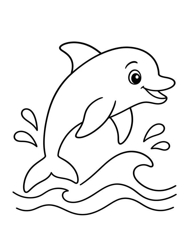 Dolphin swimming through waves — simple animal coloring page