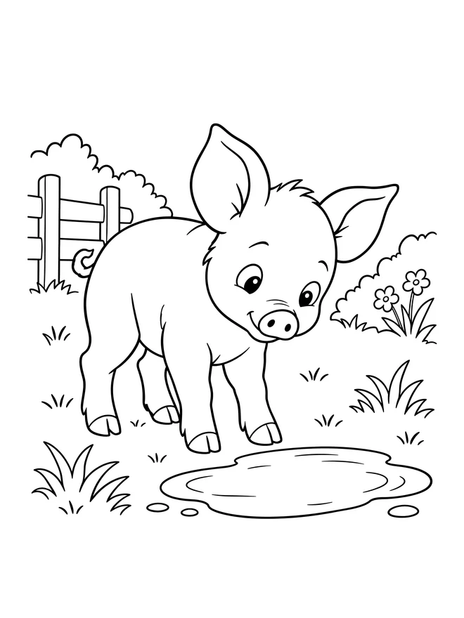 Piglet near a puddle — medium animal coloring page