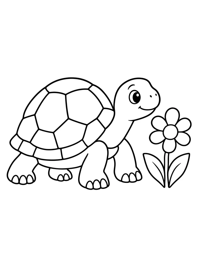Tortoise beside a flower — simple animal coloring page
