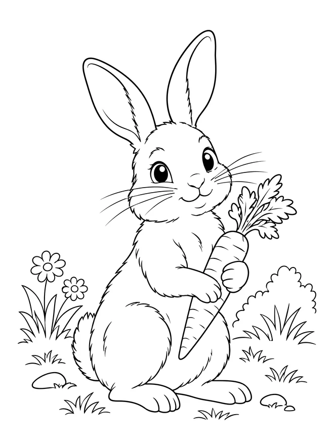 Rabbit with a carrot — medium animal coloring page