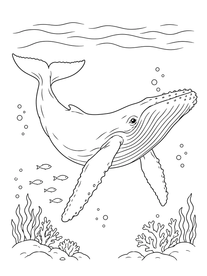 Humpback whale in the ocean — medium animal coloring page
