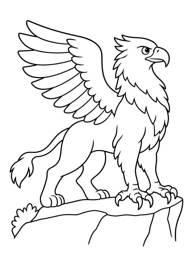 Griffin on a mountain ledge — simple animal coloring page