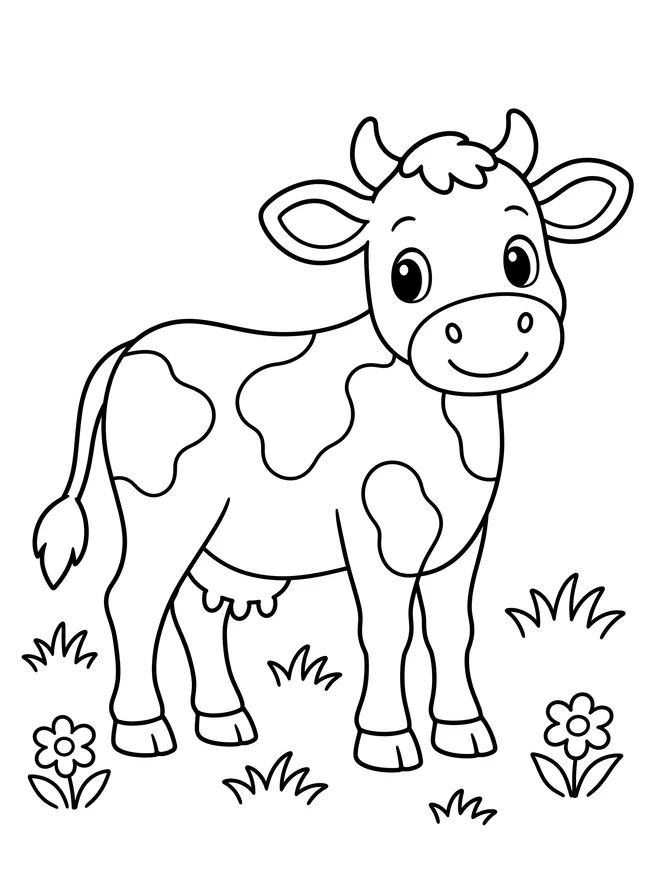 Cow in a meadow — simple animal coloring page
