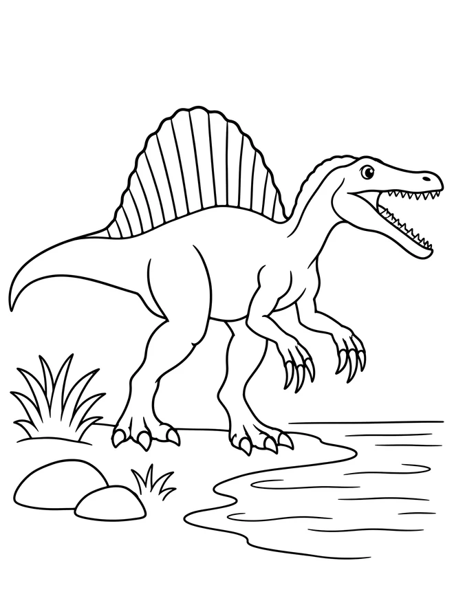 Spinosaurus at the waterside — simple animal coloring page
